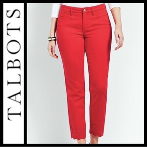 Talbots Flawless Red Slim Ankle Scalloped Hem Curvy Jeans